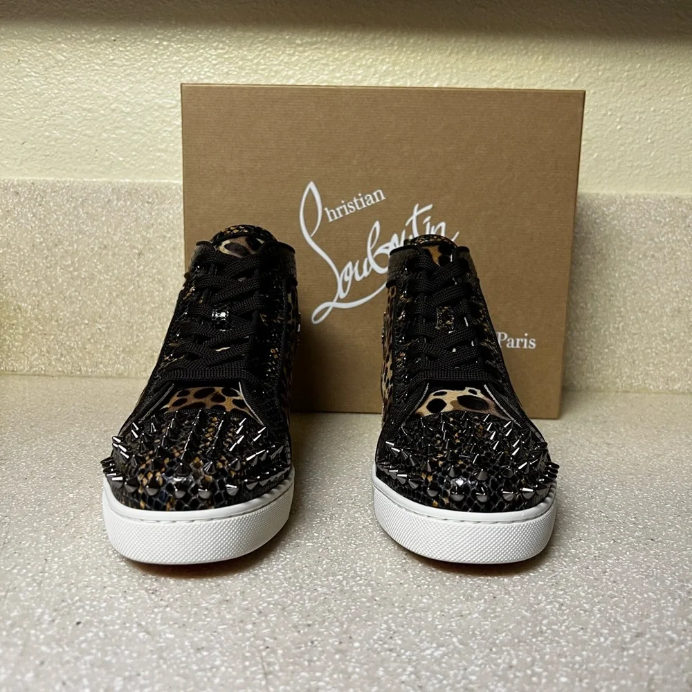 Christian Louboutin Lou Spikes Orlato Sneaker Dark Brown Multi 38 / 8 - Picture 4 of 10